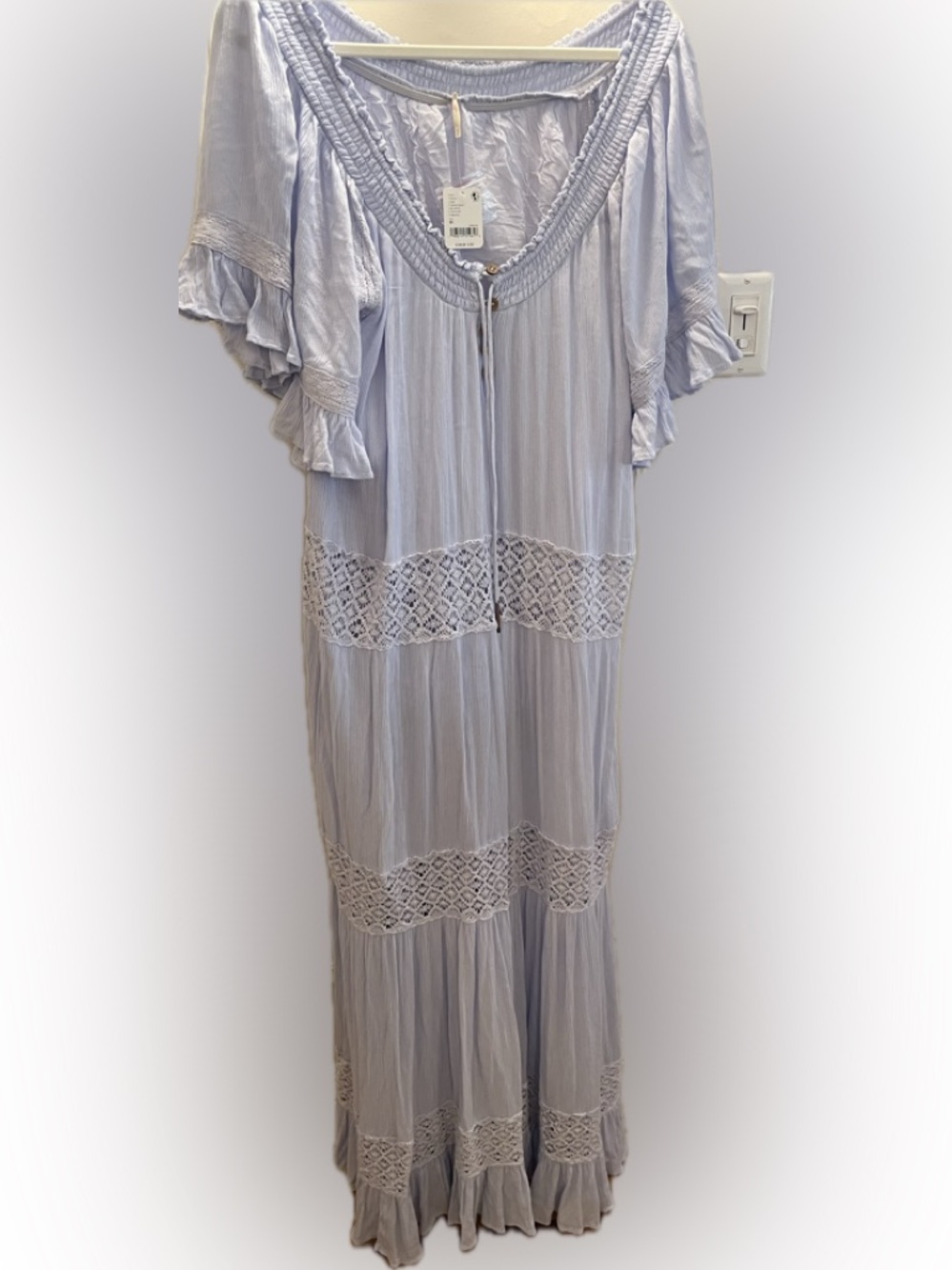 Free People Pale Blue Smocked Bodice Maxi Dress  NWT
